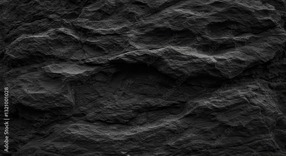 Fototapeta premium Black white rock background. Dark gray stone texture. Mountain surface close-up