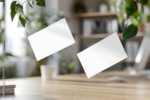 Wallpaper Mural Blank business cards floating over a modern office desk Torontodigital.ca