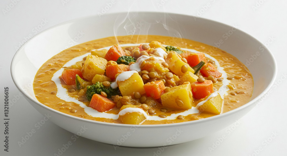 Aromatic Lentil and Vegetable Curry in Creamy Coconut Milk Steaming Hot Aromatic Lentil and Vegetable Curry in Creamy Coconut Milk Steaming Hot