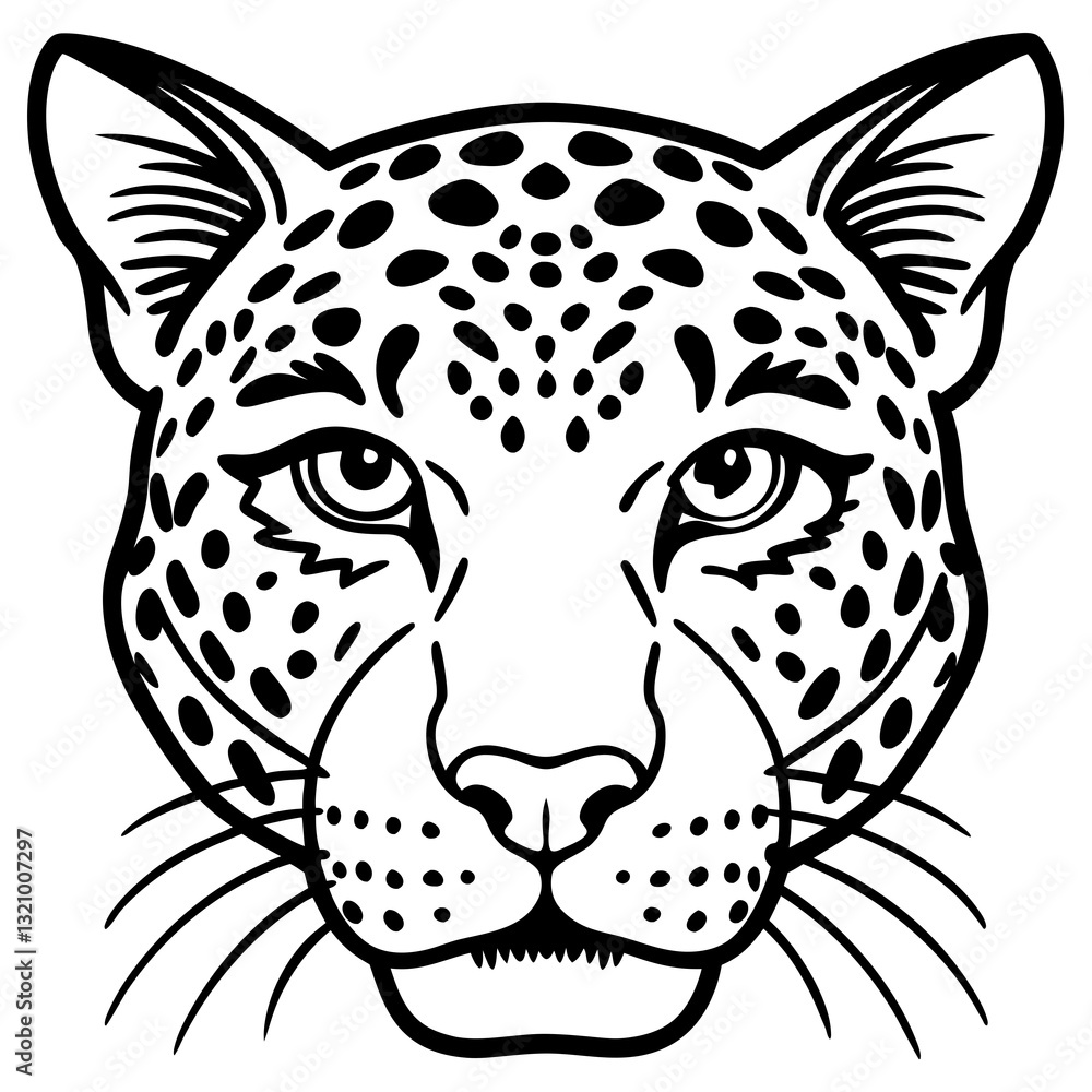 a close-up monochrome illustration of a leopard face, its spots prominently displayed a close-up monochrome illustration of a leopard face, its spots prominently displayed
