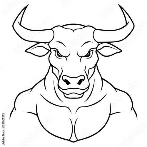 an illustration of a powerful bull with a determined expression, showcasing its muscular physique and impressive horns. The bull is a symbol of strength and resilience