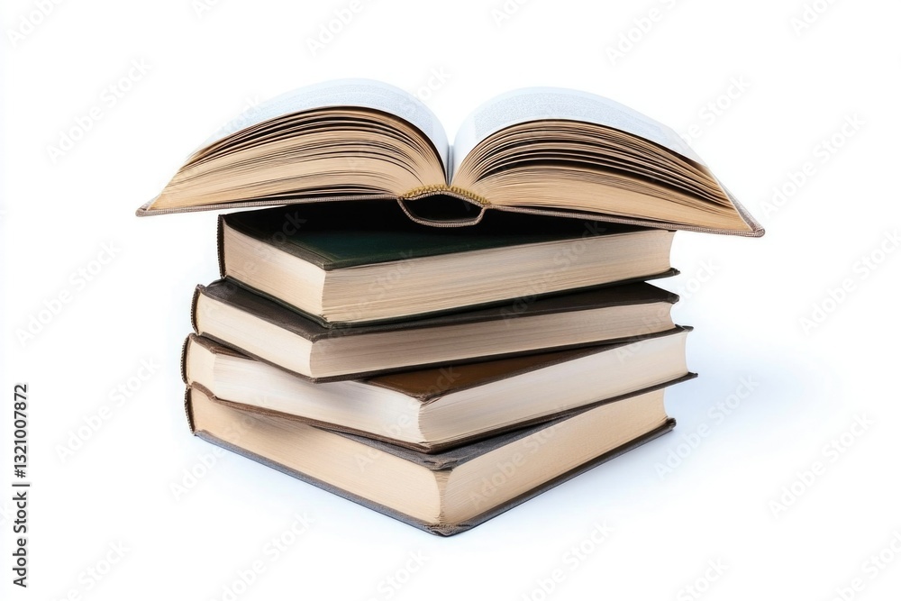 A set of books stacked neatly on a white background. A set of books stacked neatly on a white background.