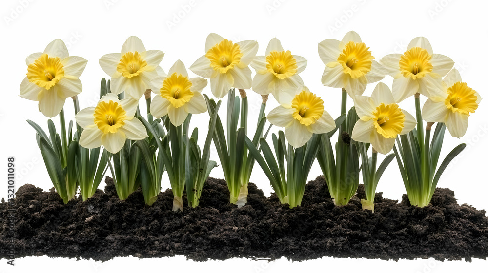 Fototapeta premium Daffodils blooming in spring soil