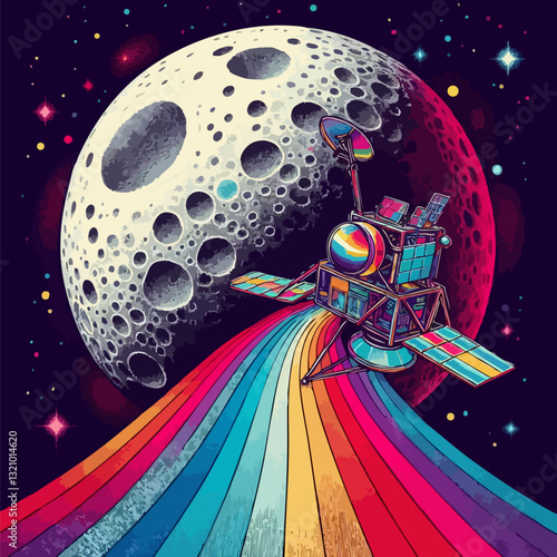 Space probe. Abstract drawing on the theme of space research. Lunar rainbow, science fiction. EPS 10 version.