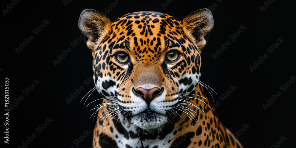 Fototapeta premium Captivating close up of jaguar showcasing its striking fur pattern and intense gaze