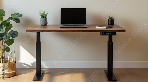 Wallpaper Mural Modern wooden standing desk with laptop Torontodigital.ca