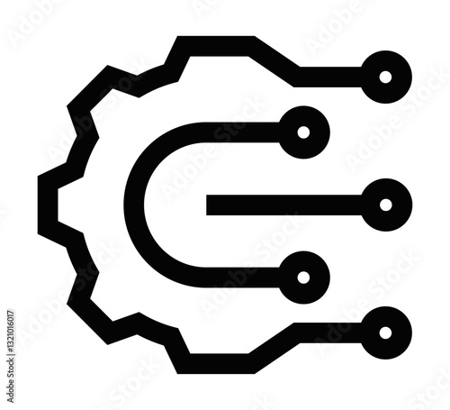 Technology circuit gear icon, black outline vector. Editable stroke.