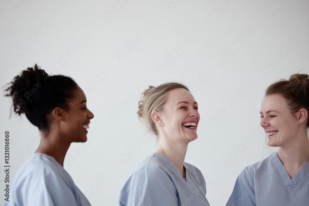 Three healthcare professionals share joyful moments, showcasing Three healthcare professionals share joyful moments, showcasing