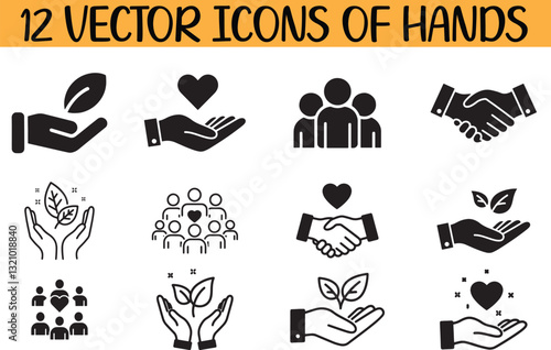 Hands holding heart and plant growing  icon set vector illustration