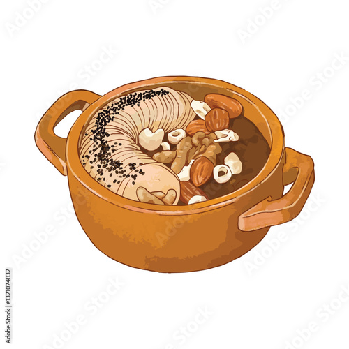 chocolate oatmeal with banana and nuts 