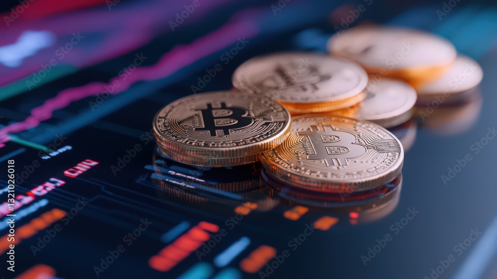 Gold Cryptocurrency Coins on a Digital Financial Chart Gold Cryptocurrency Coins on a Digital Financial Chart