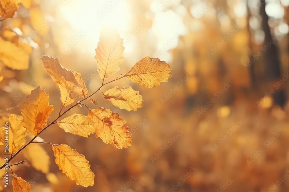 Golden Autumn Leaves Backlit by Sunlight in a Forest Golden Autumn Leaves Backlit by Sunlight in a Forest