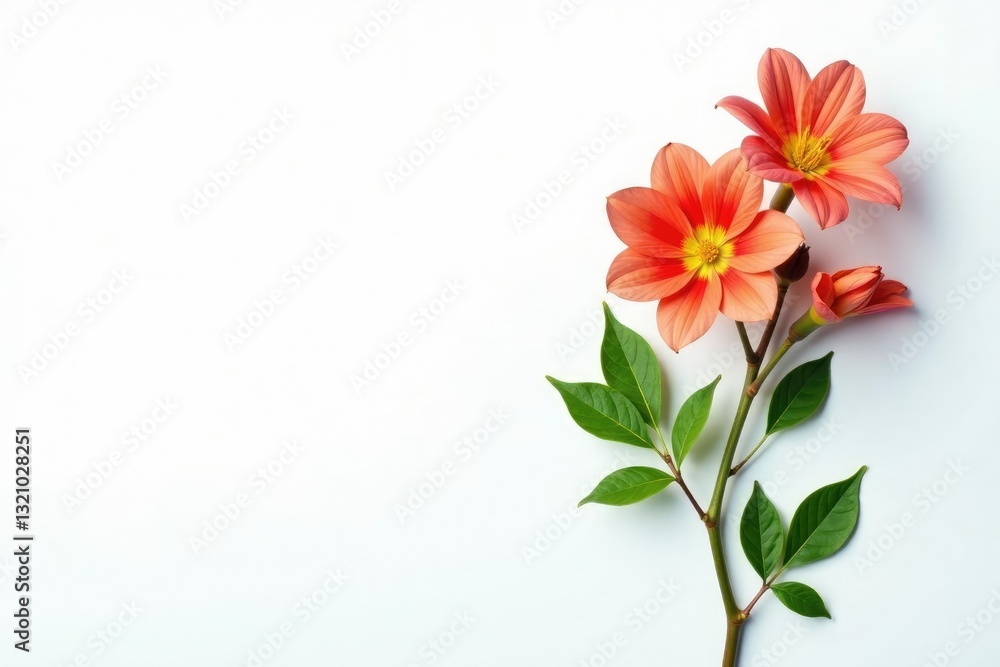 Obraz premium colorful flower stem against white background, leaves, stems, branches
