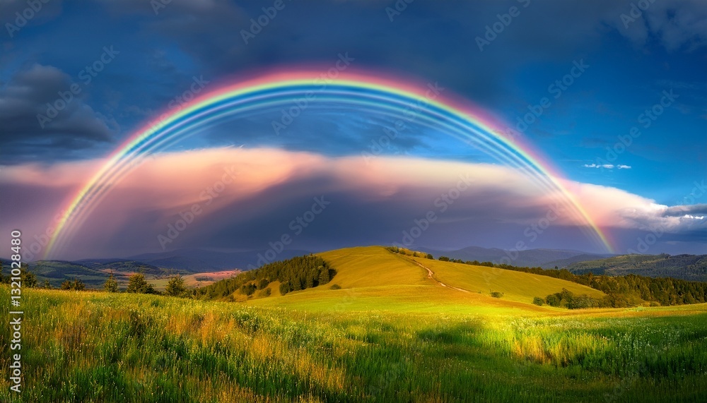 Obraz premium A surreal and uplifting scene featuring vibrant colors beautifully painted across the sky, creating an atmosphere of pure joy and wonder. Whimsical and inspiring