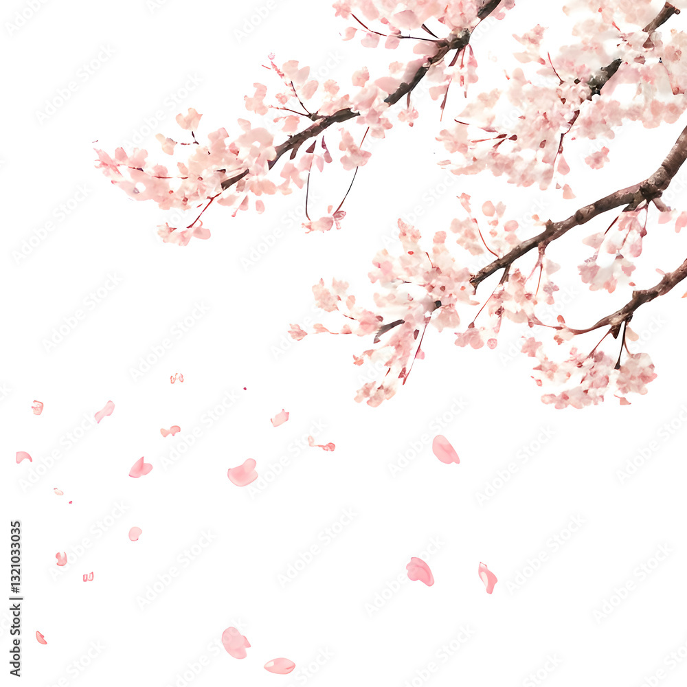 満開の桜、淡いピンクの花びらが風に舞う美しい風景 満開の桜、淡いピンクの花びらが風に舞う美しい風景