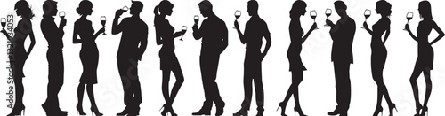 Silhouette of People Toasting with Wine Glasses Vector Illustration