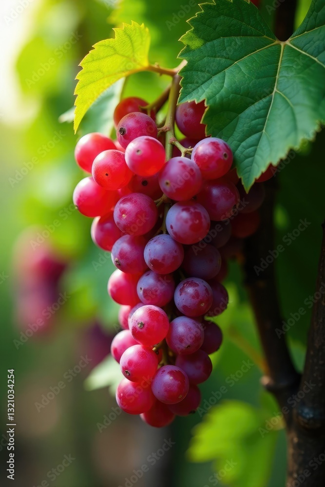 Entwined bunches of red grapes and leaves on the vine, red, clustered Entwined bunches of red grapes and leaves on the vine, red, clustered