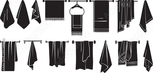 Towel Vector Set: Black Silhouettes Isolated on White Background