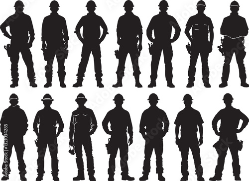 Construction Worker Silhouettes Vector Illustration on White Background