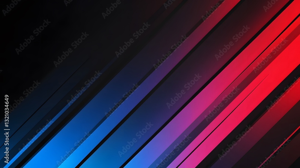 Fototapeta premium Angled bands of blue pink and red gradients on a black background