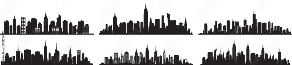 Obraz premium City Skyline Silhouette Vector Collection, Isolated on White Background
