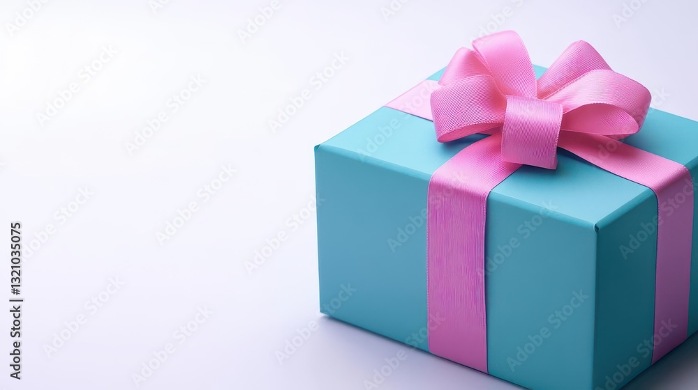 Beautiful blue gift box adorned with a soft pink bow perfectly wrapped to celebrate special occasions and gifts Beautiful blue gift box adorned with a soft pink bow perfectly wrapped to celebrate special occasions and gifts