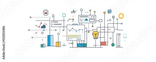 Abstract data visualizations and analytics with geometric shapes and diagrams in a modern design