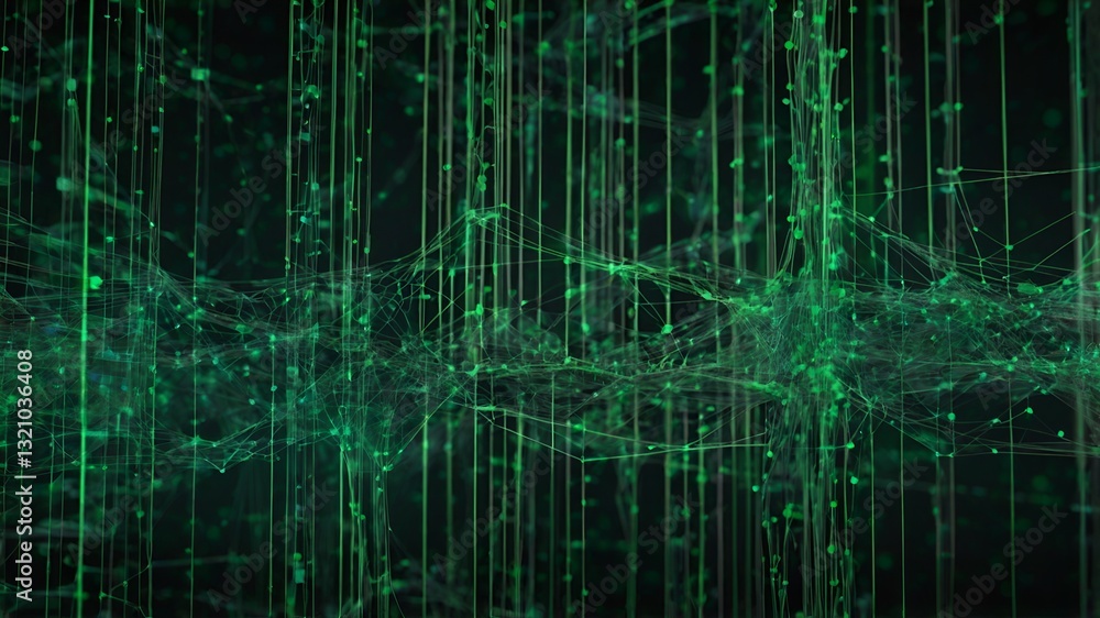 Fototapeta premium green abstract background, Abstract digital network, glowing green lines, interconnected nodes, futuristic grid, cyberspace visualization, data streams, technological landscape, matrix-like patterns, 