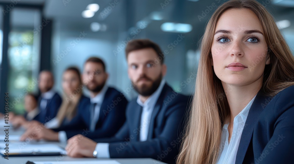 Dedicated woman contributing actively in a business meeting with colleagues and engaging in important discussions Dedicated woman contributing actively in a business meeting with colleagues and engaging in important discussions