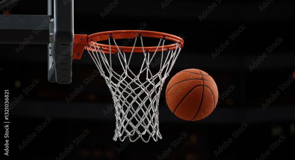 A close-up shot of a basketball swishing through the net capturing motion and precision A close-up shot of a basketball swishing through the net capturing motion and precision