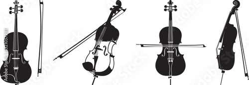 Violin Vector Set, Black and White Musical Instrument Illustrations
