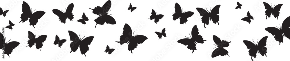 Fototapeta premium Butterfly Silhouettes Vector Illustration on White Background