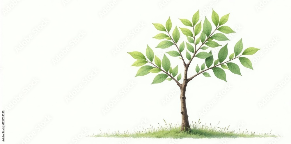 Obraz premium Isolated single stem of aspen tree on white background, botanical, natural, greenery