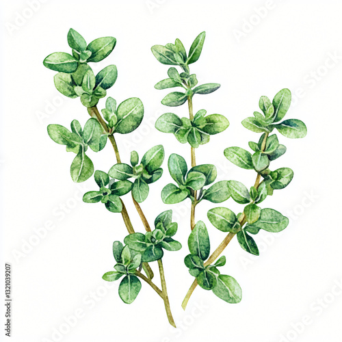 Watercolor hand-painted thyme painting illustration isolated on a white background, thyme leaf illustration, AI painting design