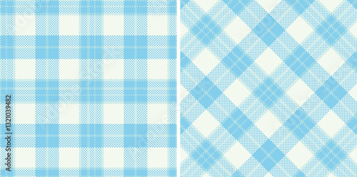 Spring Smoky Pale Sky Blue & Dark Light Blue Seamless Madras Plaid Textile Design