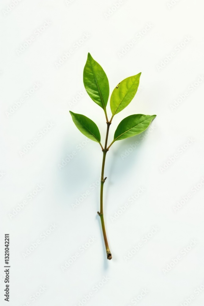 Obraz premium Single branch stretching towards the sky on white background with shadow, single, natural
