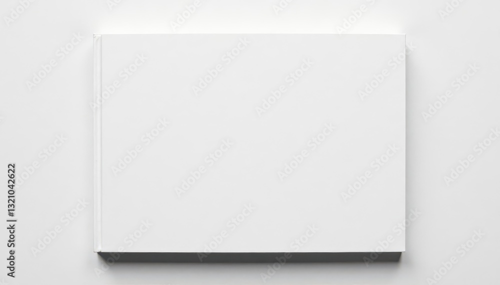 Blank square hardcover book; textured white paper backdrop, craft, stationery Blank square hardcover book; textured white paper backdrop, craft, stationery