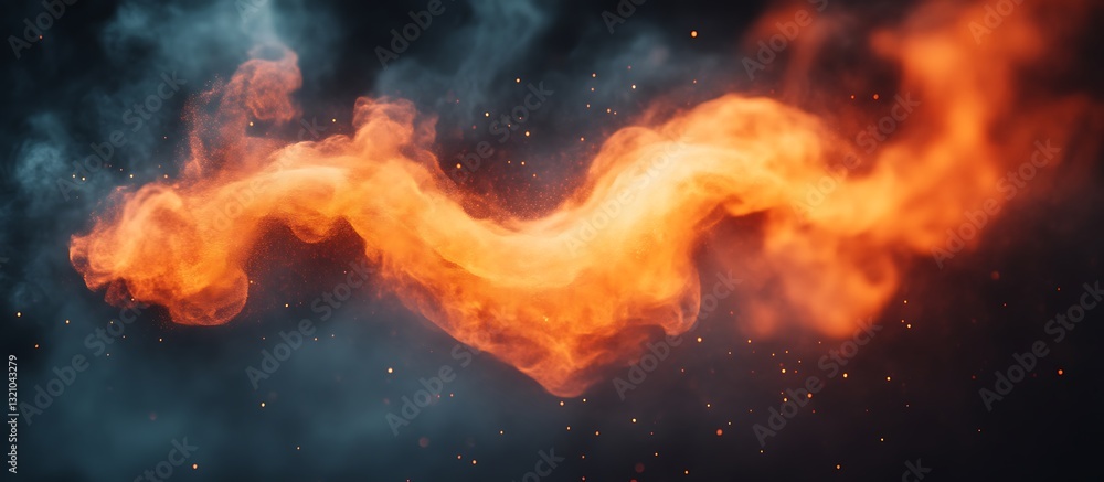 Fototapeta premium Abstract Fire Stream Floating in Dark Space with Glowing Particles