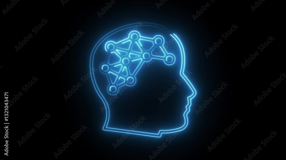 Glowing neon super intelligence icon isolated on black background. HD Video motion graphic animation Glowing neon super intelligence icon isolated on black background. HD Video motion graphic animation