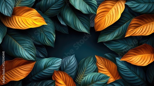 Wallpaper Mural Tropical leaves frame, dark background, nature, decorative, graphic design Torontodigital.ca