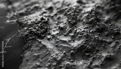 Monochrome relief map showcases intricate mountainous topography and geographical details