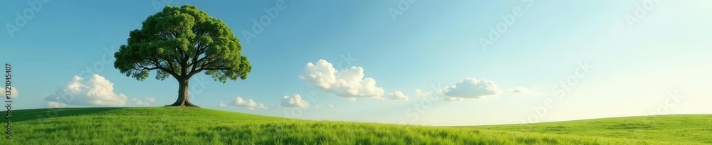 Tree rises high above the ground, its branches stretching up to the sky, solitary, vertical, tree Tree rises high above the ground, its branches stretching up to the sky, solitary, vertical, tree