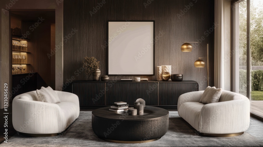Fototapeta premium Elegant Living Room Interior with Modern Furniture and Art Frame