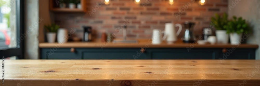 Simple wooden table top against blurred background of a cozy coffee shop, empty table, wood Simple wooden table top against blurred background of a cozy coffee shop, empty table, wood