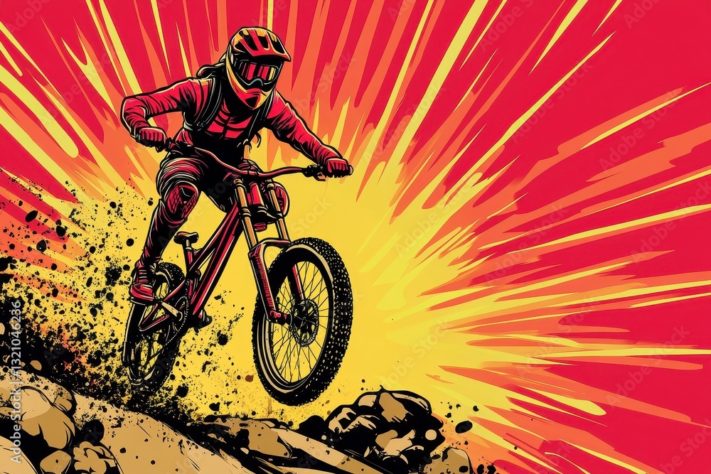 Fototapeta premium Mountain Biker in Action with Explosive Background Energy