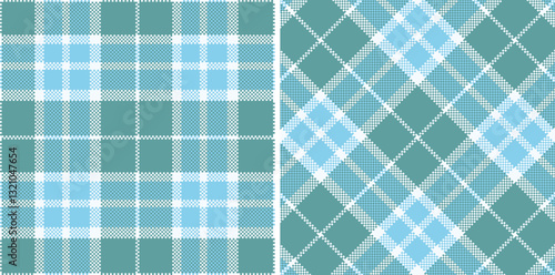 Deep Pale Grey and Metallic Dull Teal Seamless Madras Plaid Textile Design