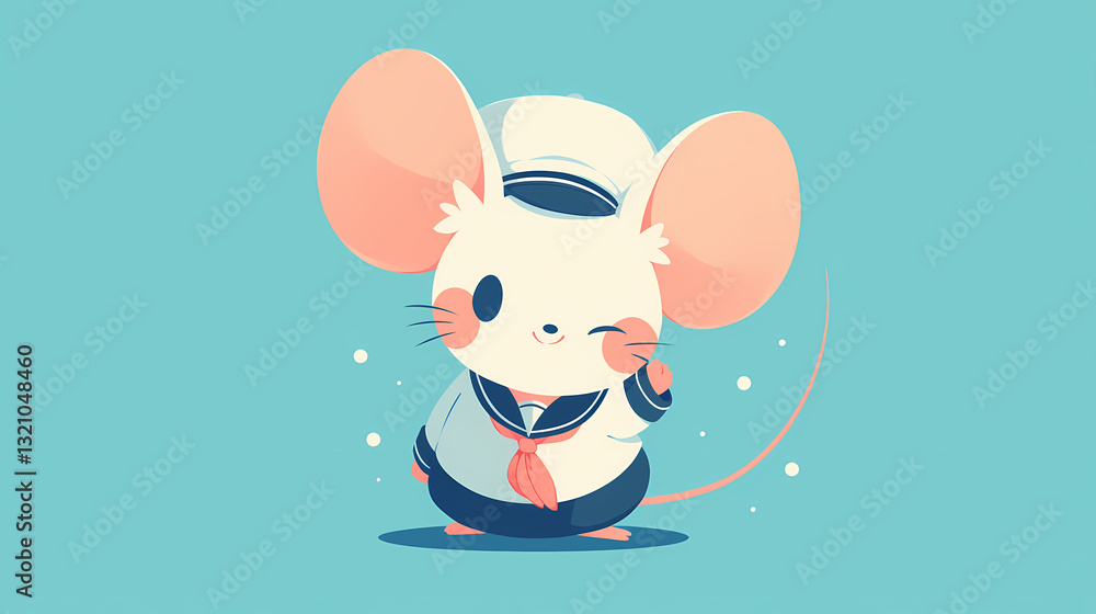 Cute cartoon mouse dressed as a sailor, smiling and waving, set against a playful blue background Cute cartoon mouse dressed as a sailor, smiling and waving, set against a playful blue background