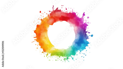 Rainbow colorful watercolor splash in ring isolated on white background