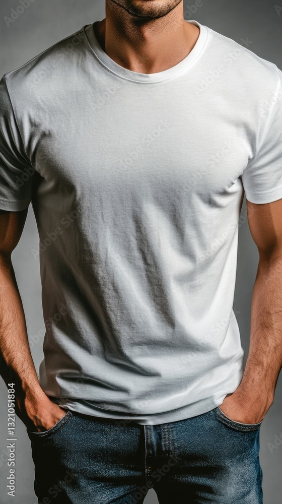 Man wearing plain t-shirt indoors Man wearing plain t-shirt indoors