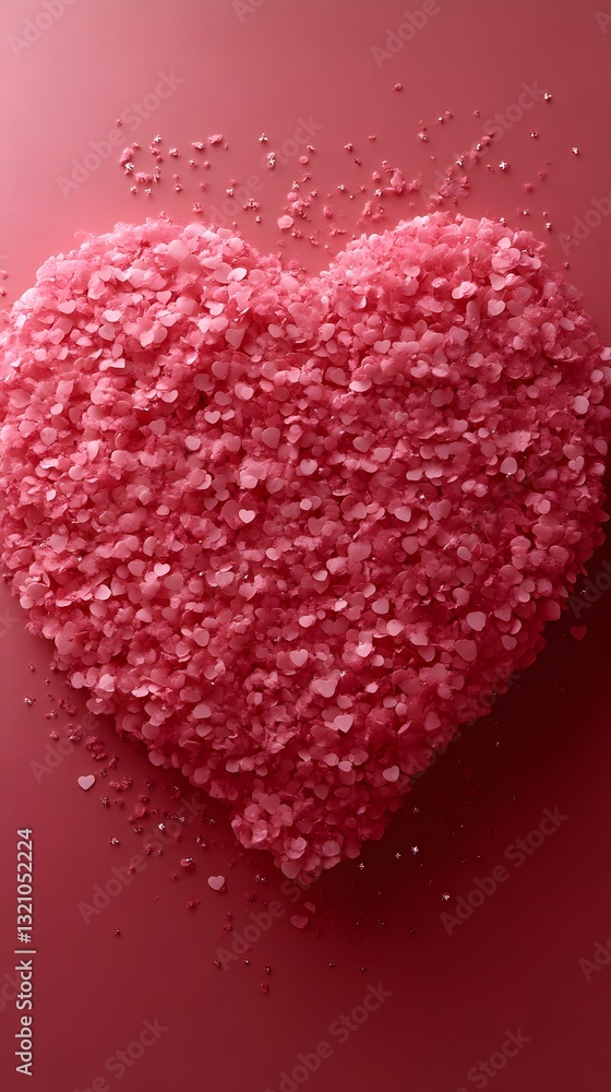 Pink heart shape made of small hearts on maroon background Pink heart shape made of small hearts on maroon background